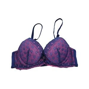 SHEIN Underwire Push Up Bra Blue Floral Convertible Full Coverage Size 90C